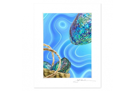 NZ Iconography, Paua and Kete: 6x8 Matted Print