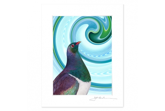 NZ Iconography, Kereru Portrait: 6x8 Matted Print